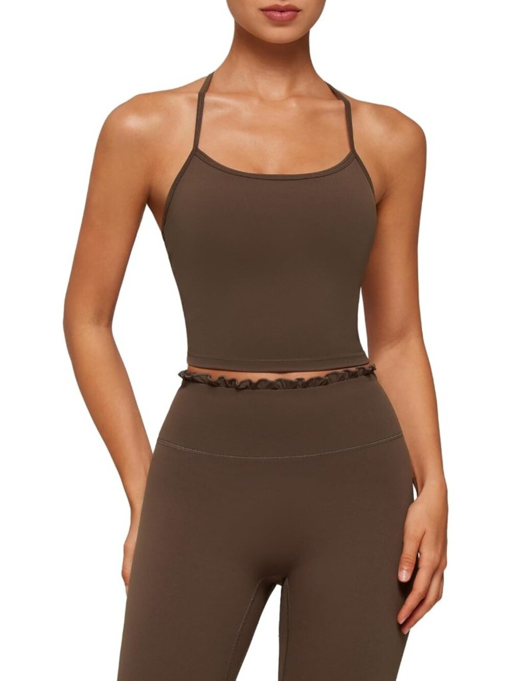 Ruffle-Trim Workout Set for Women | Y-Back Pilates Top & Gym Bottoms